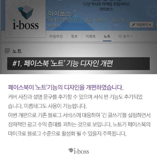 페이스북 '노트' 기능 디자인 개편