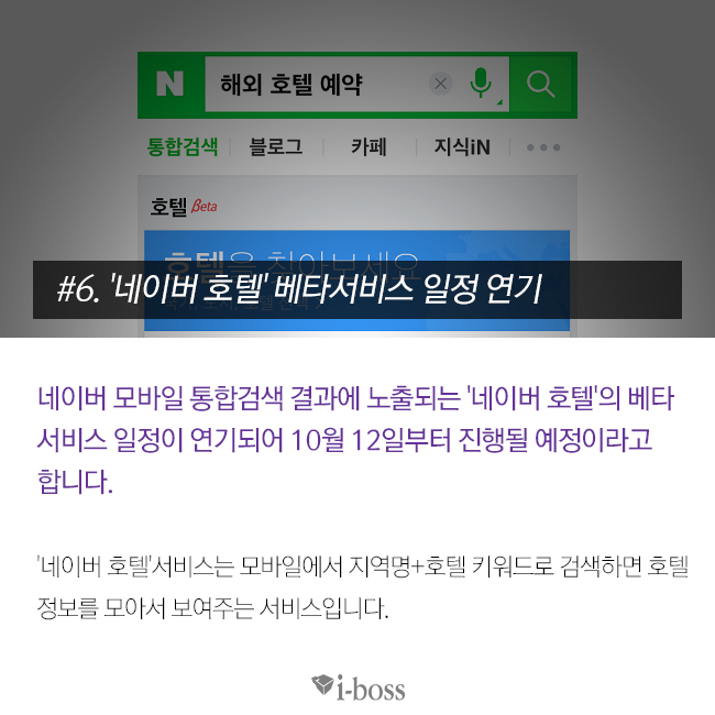 '네이버 호텔'의 베타서비스 일정이 연기되어 10월 12일부터 진행될 예정